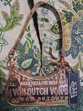 Von Dutch Metallic Rose Gold Embossed Mini Hobo and Logo Shoulder Bag